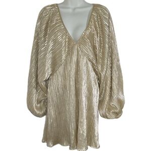 Nasty Gal Metallic Shimmering Holiday Party V-Neck V-Back Mini Dress Gold Size 6